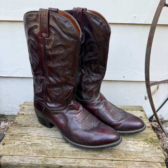 Dan Post Cherry Red Brown Almond Toe Cowboy Western Boots DP3112R 10 1/2 EW - Picture 1 of 6